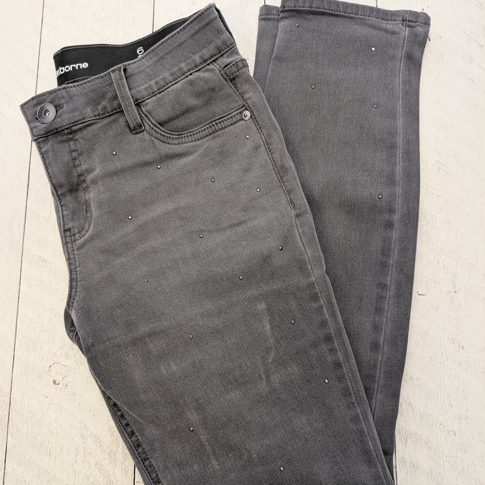 Liz Claiborne Gray Skinny Jeans (Stretch) Embellished